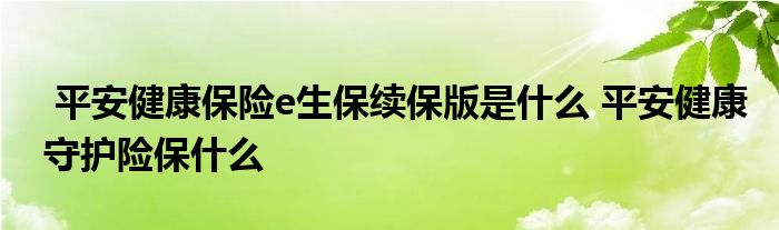 平安健康保险e生保续保版是什么 平安健康守护险保什么