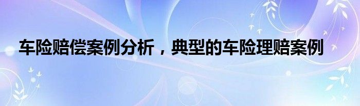 车险赔偿案例分析，典型的车险理赔案例