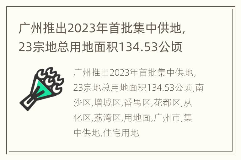 广州推出2023年首批集中供地，23宗地总用地面积134.53公顷